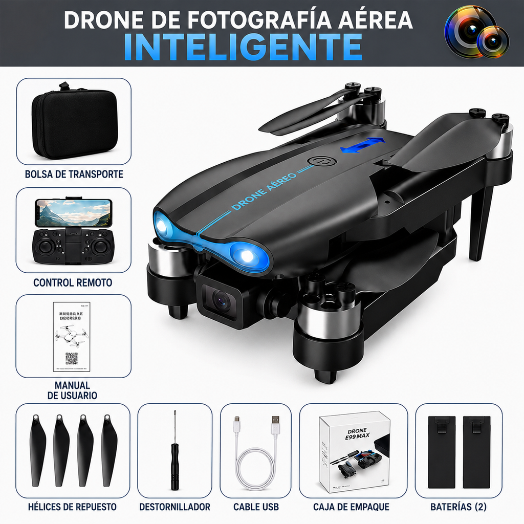 [OFERTA] - 🔥 Dron E99 Max con Motor Brushless | Cámara 4K | 2 Baterías + Estuche (Paga al Recibir)